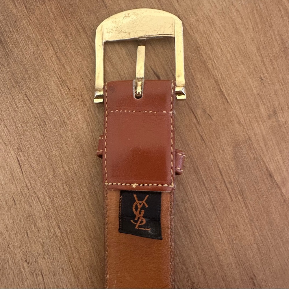 Authentic YSL Yves Saint Laurent Womens Belt 36 Inch 90 Cm Brown Leather Gold - Picture 5 of 16